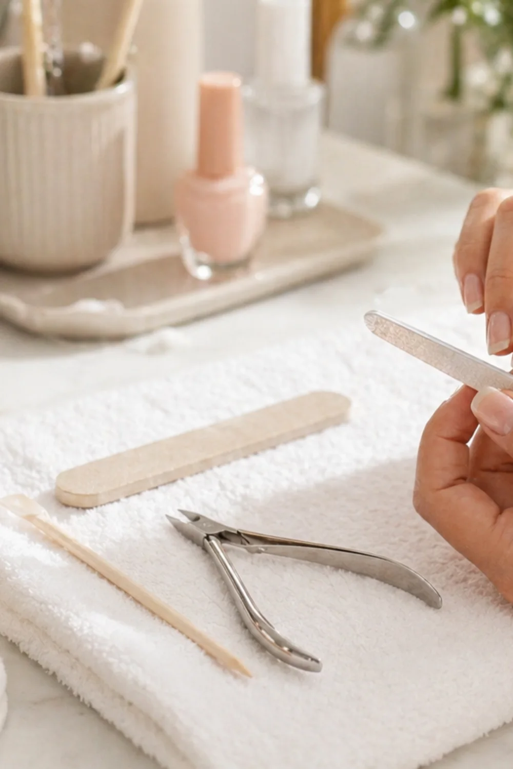 pin vertical de uñas con glitter con manicura elegante