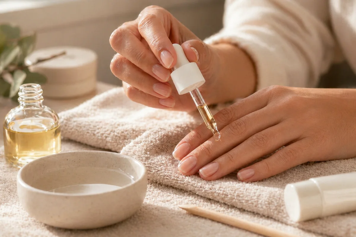 detalle de manicura en casa en uñas cuidadas