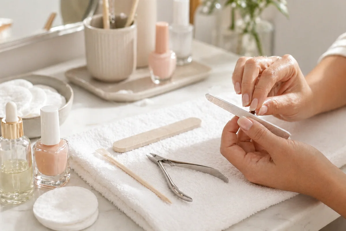 detalle de uñas nude en uñas cuidadas